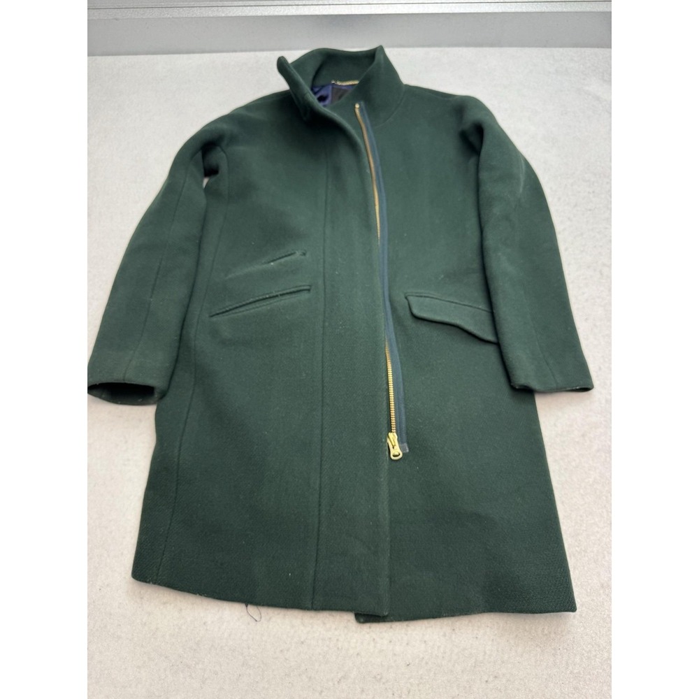 J.Crew Cocoon‎ Coat Womens 0 Green Wool Italian Stadium Cloth Zip Nello Gori